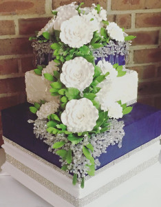 Wedding Cake with Crystals and country cabbage roses