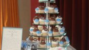 Rehearsal Dinner Cupcake Tower with Clay Figurines