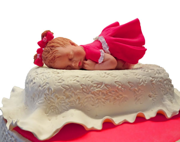 Baby Girl Baby Shower Cake with cupcakes and custom topper