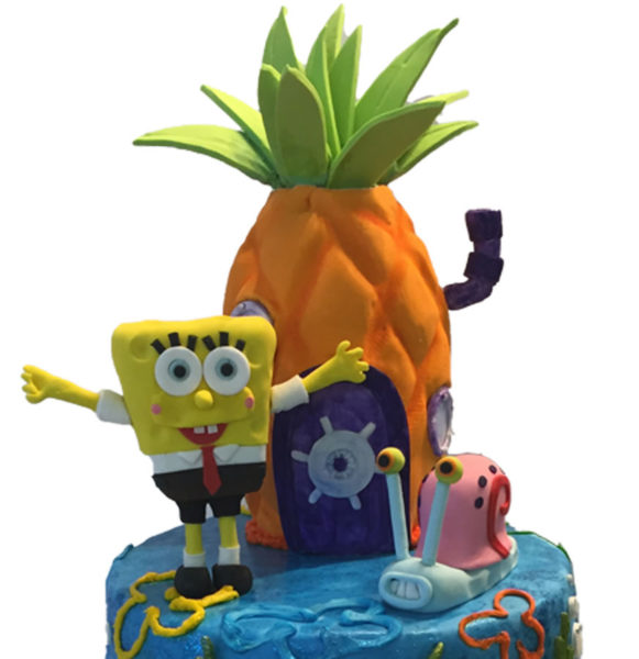 Sponge Bob birthday cake with custom topper